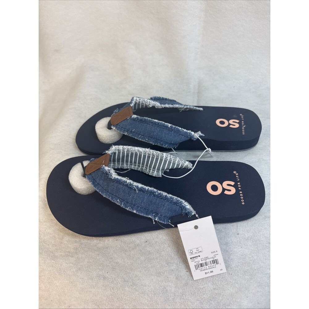 SO Bloomfield Womens Thong Sandals Size 8 Boho Denim Woven Flip Flops Tan NWT
